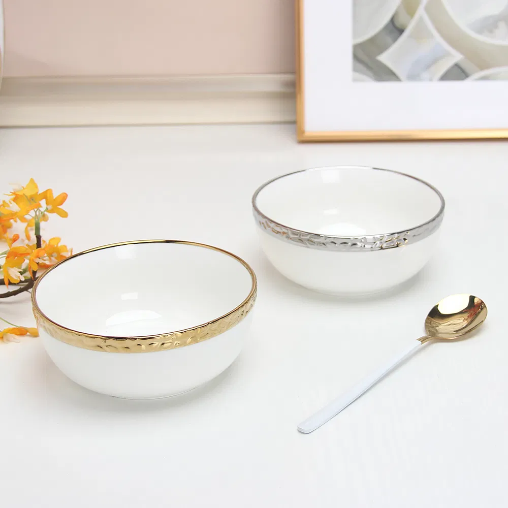 Rb004 Chinese Porcelain Wholesale 6 Inch White Soup Bowl Elegant Tableware Set Wholesale Ceramic Food Bowl