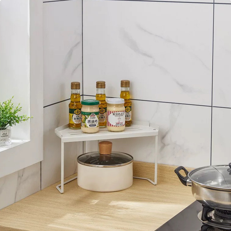 Metal Single-Layer Stackable Corner Storage Rack Kitchen Spice Storage Countertop Pot Holder