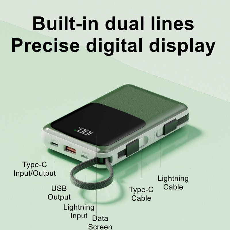 2026 New Design Power Bank with Solid-State Battery, Outdoor Portable Power Bank with Built-in Cable 22.5W Fast Charge 10000 mAh Large Capacity Mobile Power