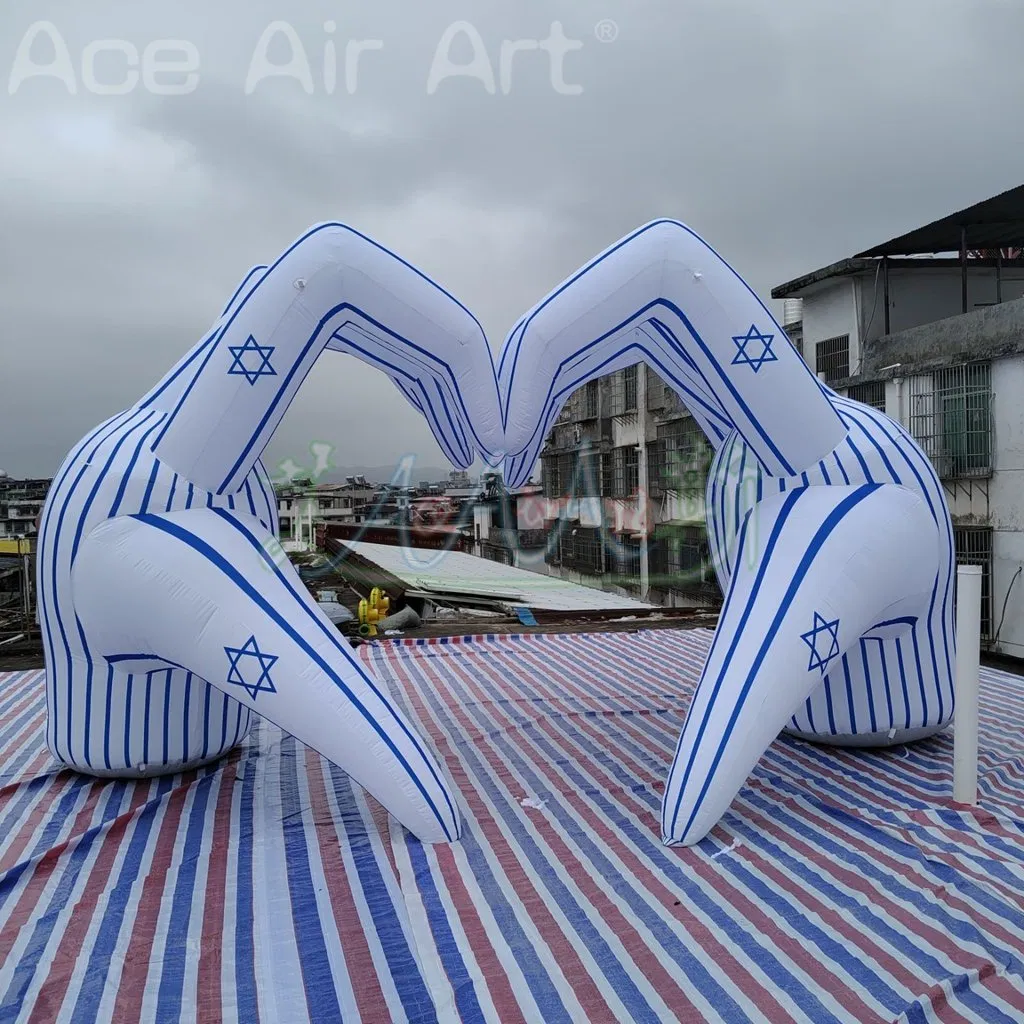 6mW or Custom Inflatable Hand Arch with Colorful LED Lights for Outdoor Party Decoration