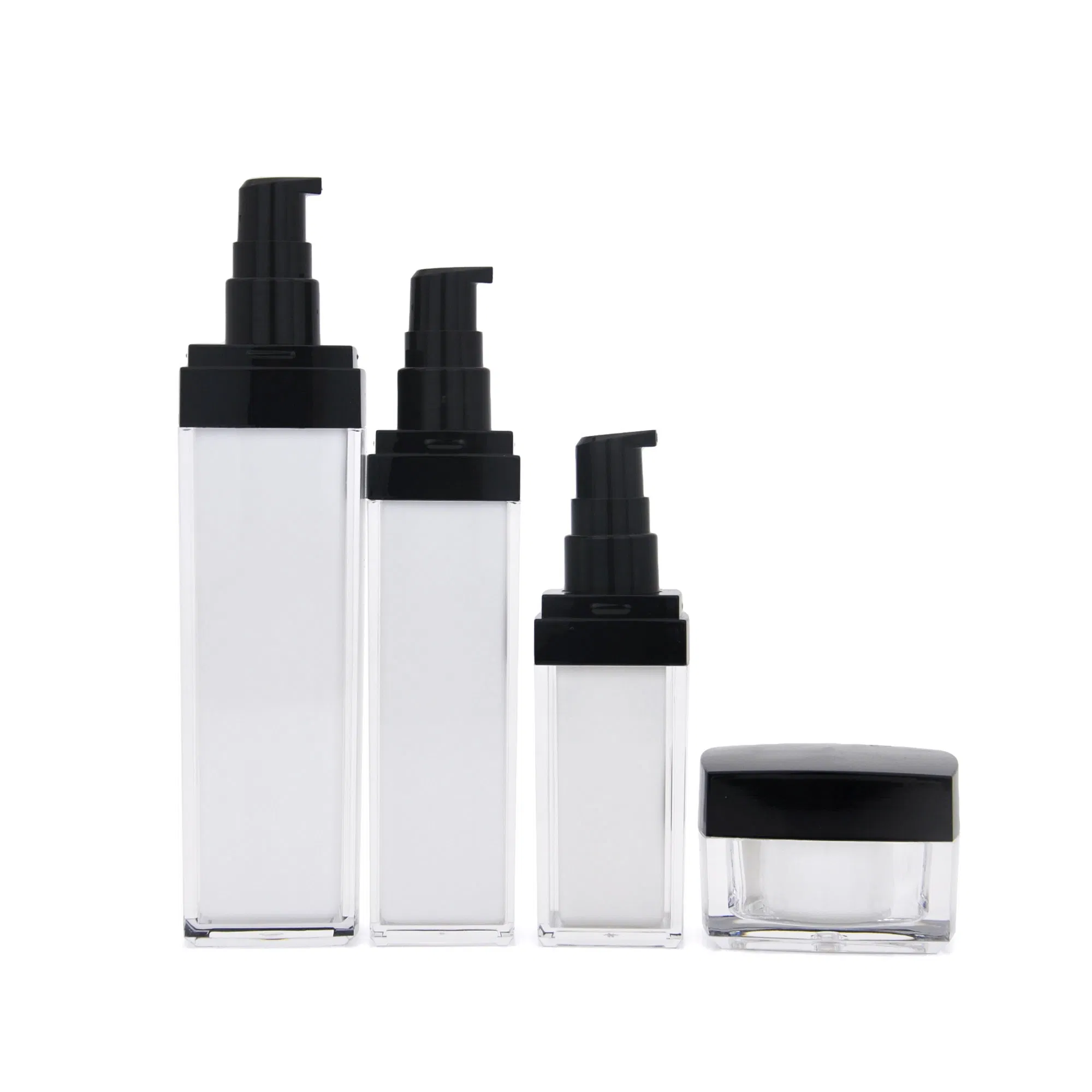 Top Quality Cosmetic Packaging Skin Care Square Set Black and White Acrylic Lotion Bottle and Jar