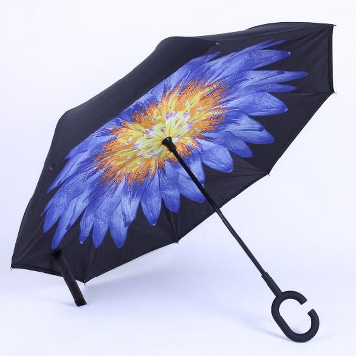 Двухслойная рекламная зонт-инверсия с C-образной ручкой