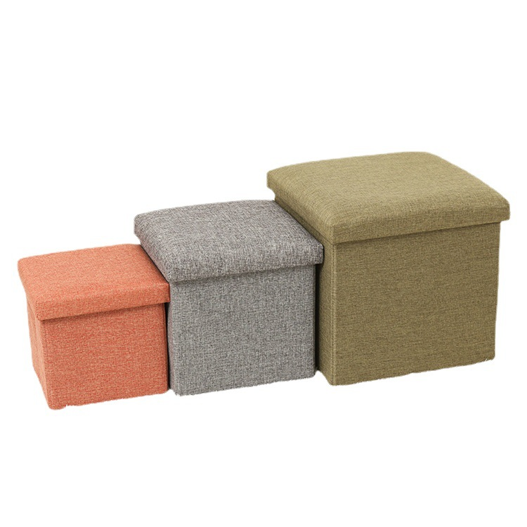 New Square Fabric Storage Sofa with Foldable Toy Storage Stool
