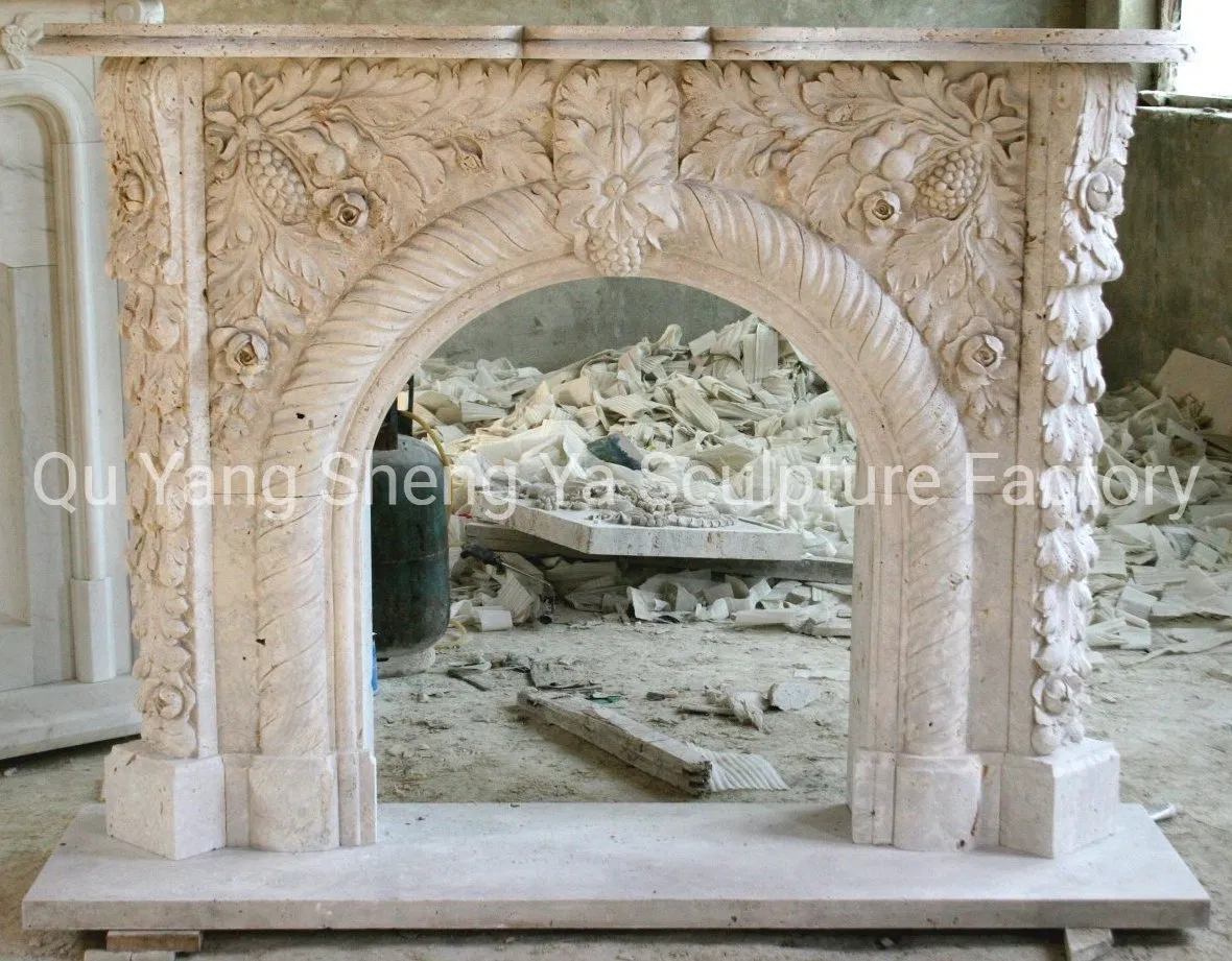 High Quality Antique Hand Carving Marble Fireplace Natural Stone Home Decoration Mantel (SYMF-8013)