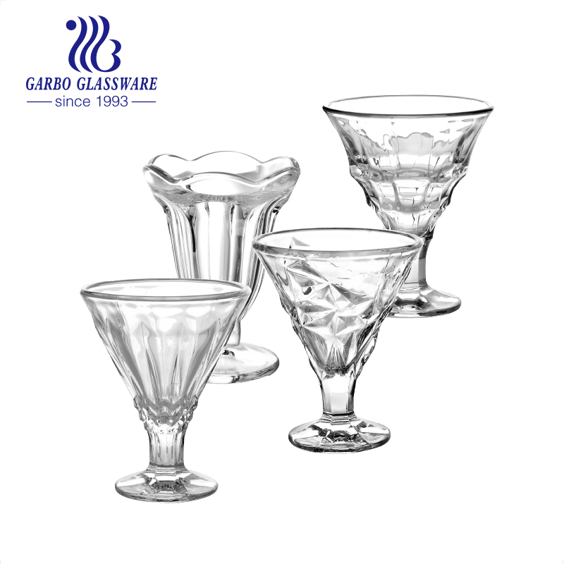 Glass Ice Cream Bowl with Stand Engraved Glass Goblet for Martini Ice Cold Drink Best in Summer 215 Ml Glass Dessert Cup with Stand in Stock