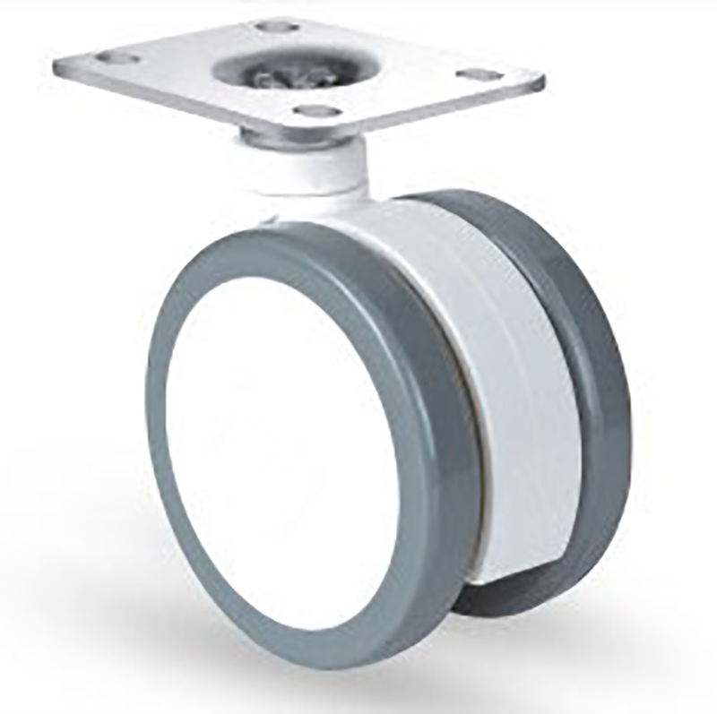 White Twin Wheel Casters with Thread Stem, Medical Castor, Furniture Castor