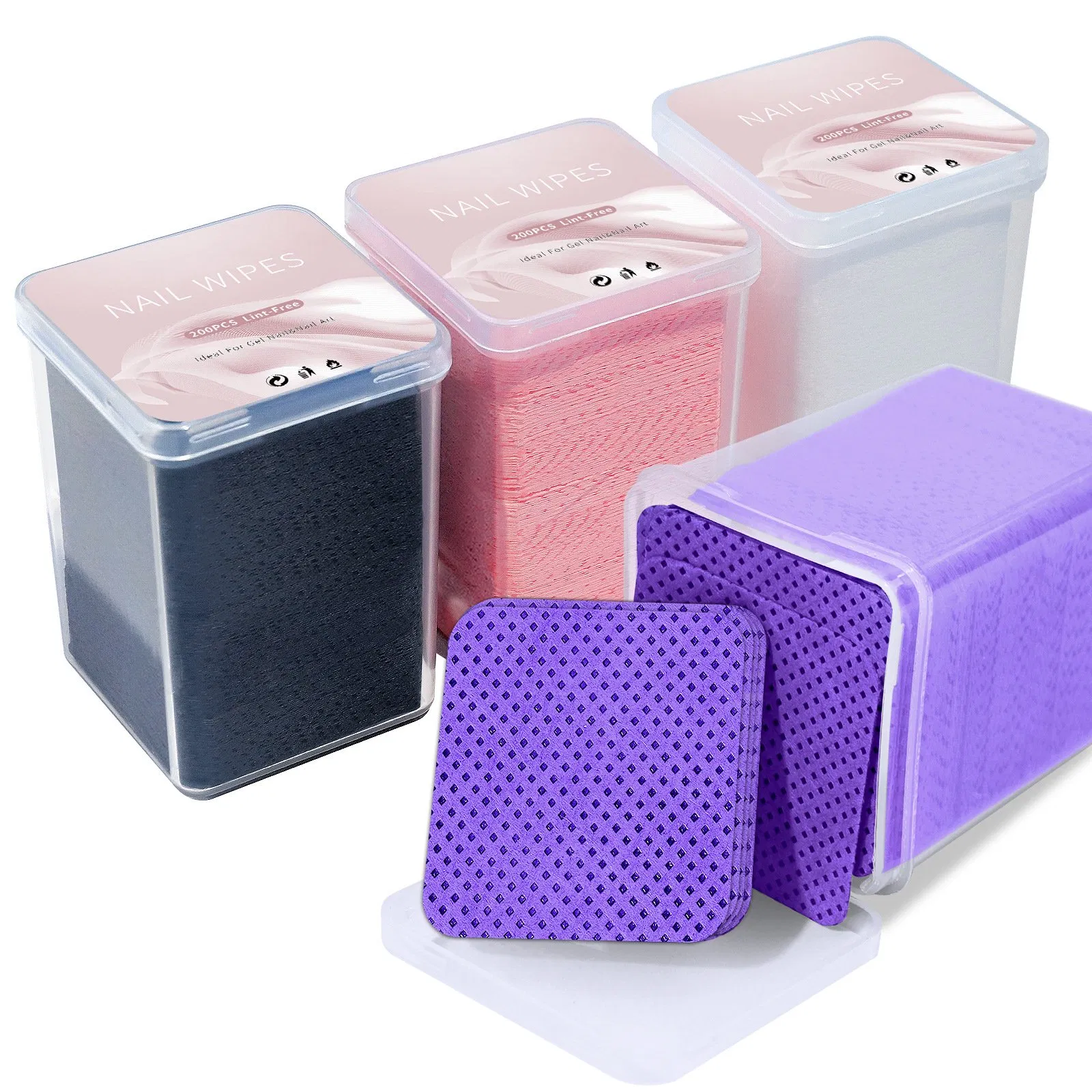 200PCS Custom Logo Private Label Absorbent Soft Fabric Eyelash Extension Glue Wipes Nail Polish Remover Pads Lint Free Nail Wipe