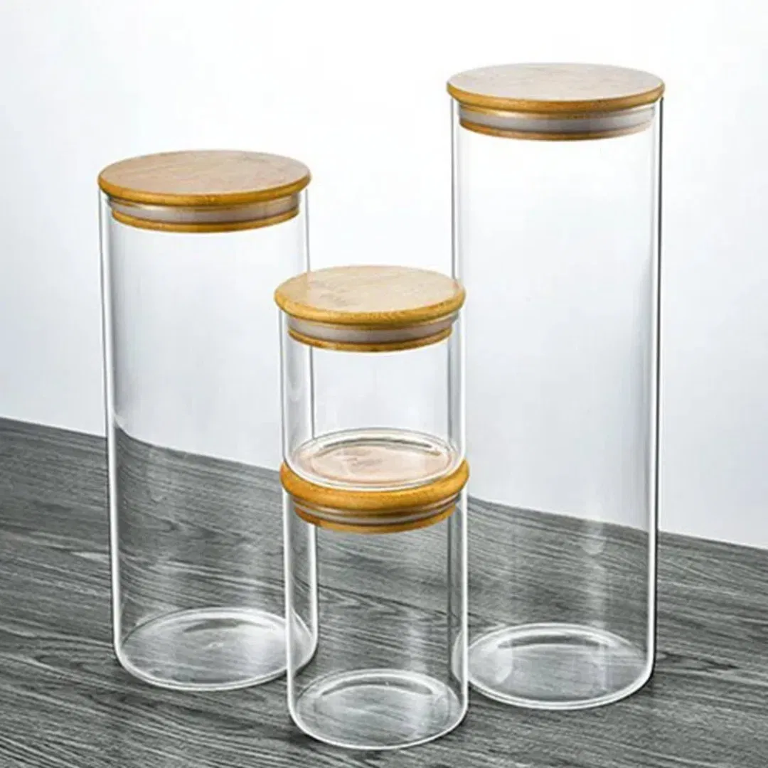 High Borosilicate Glass Sealed Jar Household Tea Candy Jar Kitchen Storage Multigrain Storage Bottle with Wood Covered
