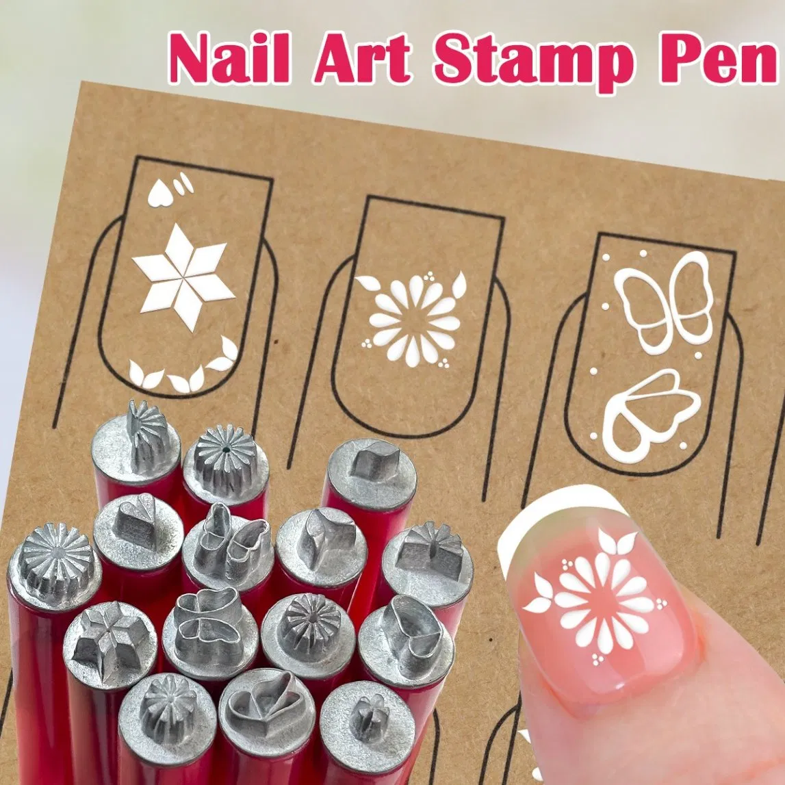 Factory Direct 6 Pieces Nail Art Stamp Pen Set with 6 Nail Printing Pen Seal Pen Tool