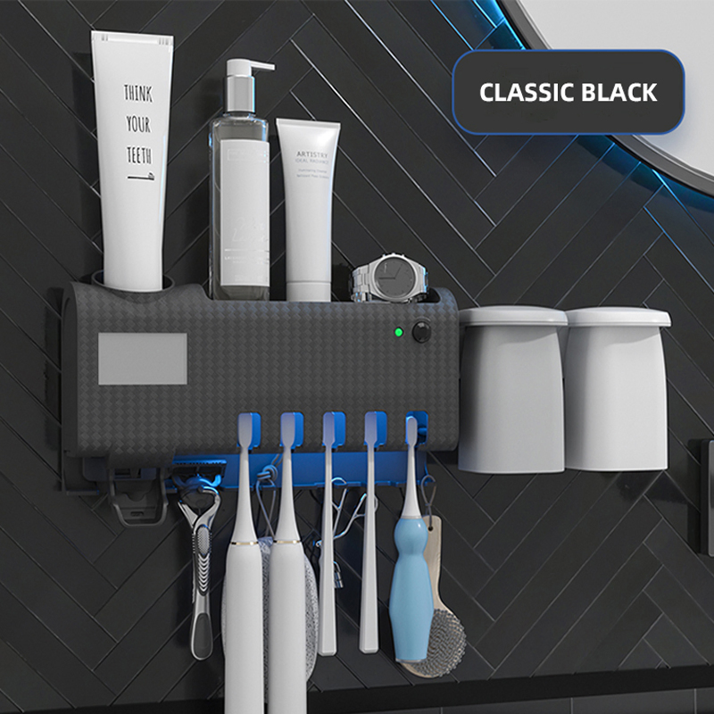 Rechargeable Bathrooms Toothbrush Holder with UV Sterilizer and Toothpaste Dispenser Magnetic Cups