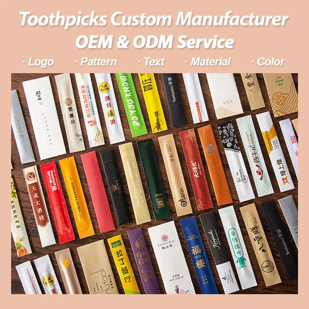 Custom Logo Toothpick Individually Wrapped Birch Wooden Tooth Pick Single Packed Advertisement Bamboo Toothpicks for Restaurant