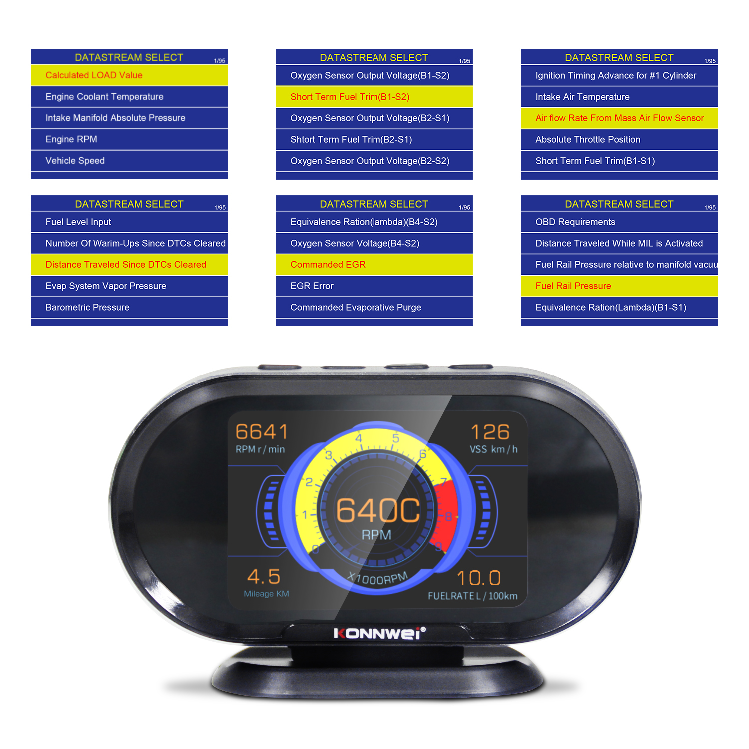 HUD дисплей OBD2 с датчиком температуры Konnwei KW206