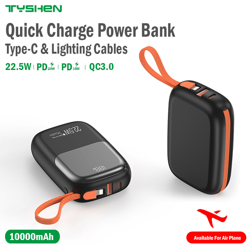 Mini-Size Power Bank 10000mAh with Quick Charge & Cables, 2024 New Models