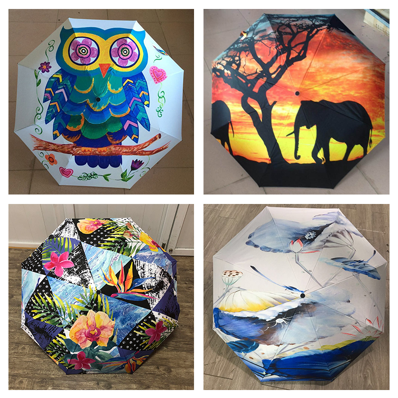 Wholesale Promotion Cheap Price Factory Personalized Logo Printing Advertising Compact/Travel Full Automatic Custom Rain Three Folding Umbrella