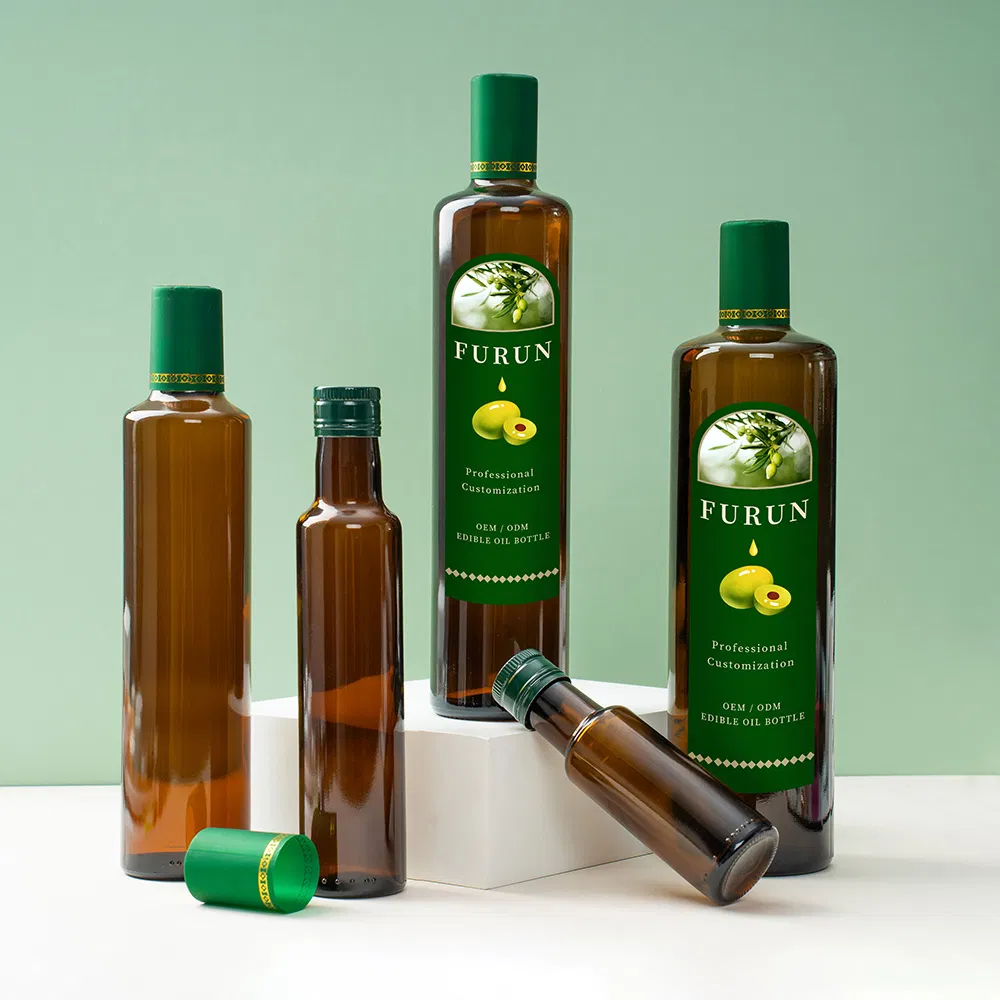 Food Grade Soy Sauce Cooking Oil Bottle Packaging 750ml Empty Amber Round Olive Oil Bottle for Kitchen