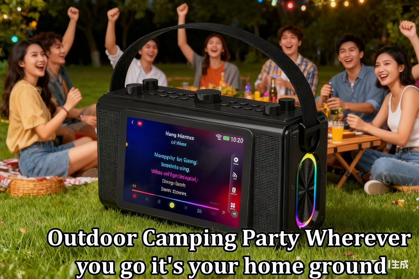 7'' Touch Screen Karaoke Outdoor Sound Water Cup Compatible Bt Mini Portable LED Screen Latest Design Karaoke Machine with Wireless Microphone