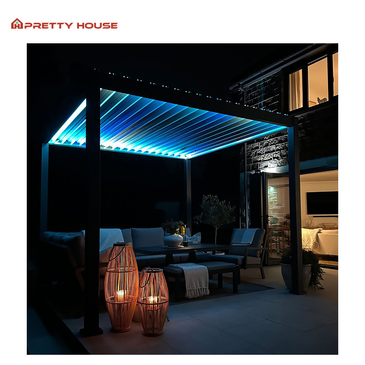 Custom LED Light Strip Aluminium Louver Roof Surface Coating Treatment Waterproof Pergola