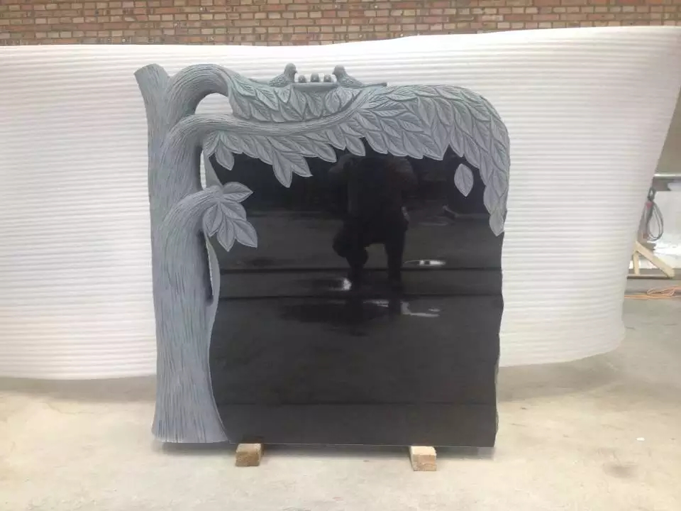 Rosed Carved Butterfly Blue Granite Tombstone Headstone Monument