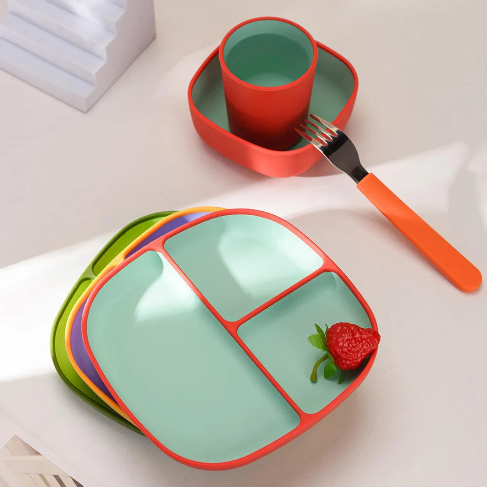 Personalized Dual Colors Silicone Kids Baby Dining Feeding Set Divided Suction Plates Baby Plate