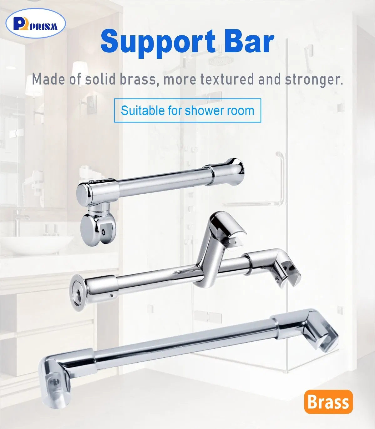 Glass Doorpipe Connector Clamp Glass Fixing Rod Wall Bracket Support Brace Shower Door Frameless Shower Stabilizer Bar