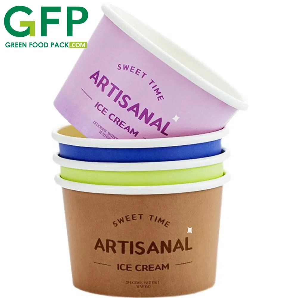 Biodegradable Custom Disposable Ice Cream Cups 2.5oz 4oz 5oz 6oz 8oz 10oz Wholesale Ice Cream Paper Cup with Lids and Spoon