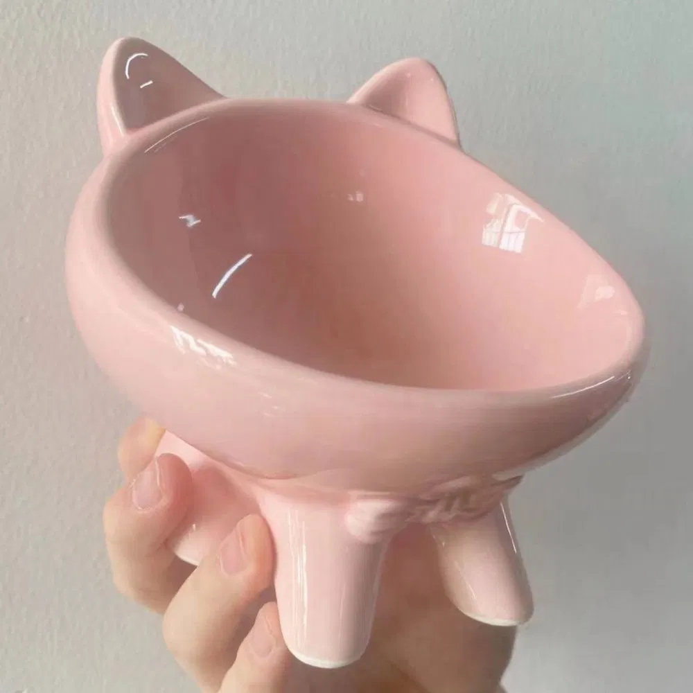 Ceramic Elevated Pet Food Feeding Water Bowl for Cats Kittens Dogs Rabbits High Stand Cute Colorful Easy to Clean Non-Slip