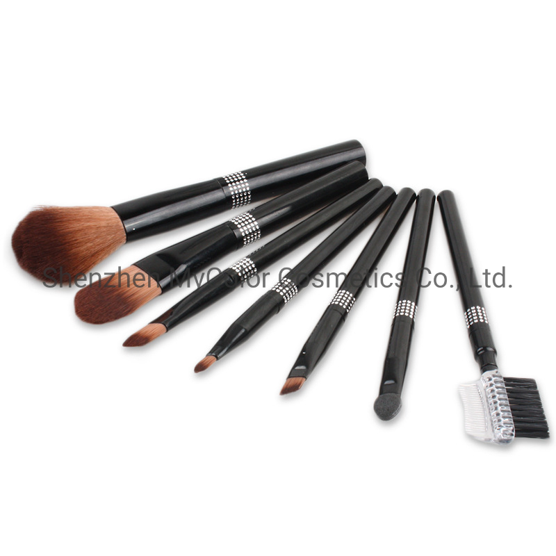 7PCS Set Bling Makeup Brush Set Premium Foundation Lip Eye Cosmetic Brush Kit with Makeup Bag