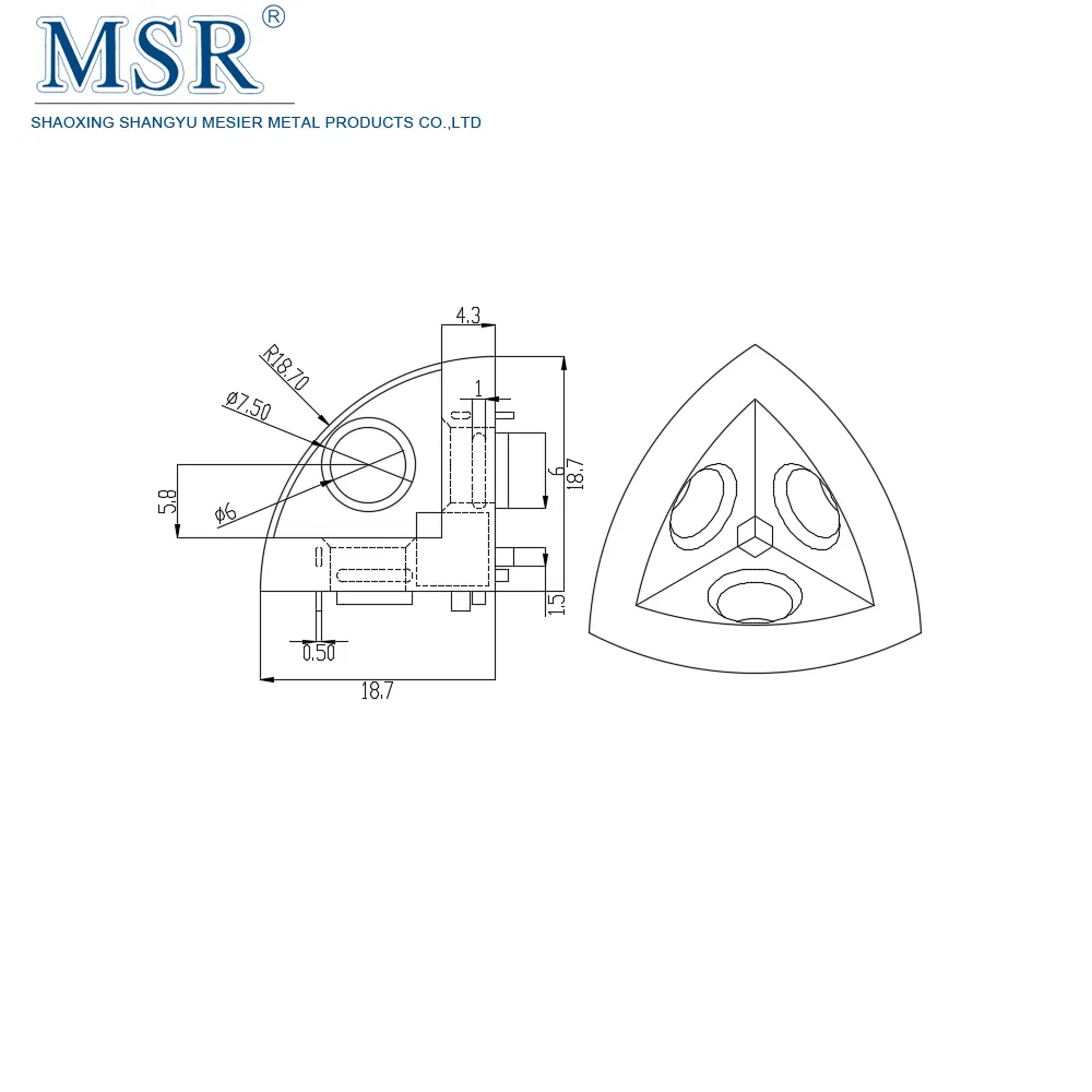 Угловой кронштейн 3-в-1 из цинка для алюминиевого профиля 20R