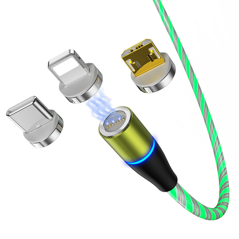 Hot sell high quality multifunction flowing LED 3 in 1 3A USB fast charging and data cable magnetic USB charger cable for gift phone