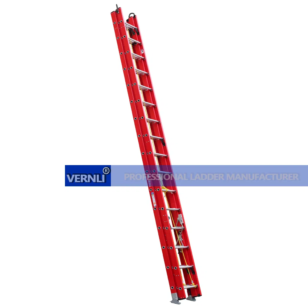 High Quality 3*8 FRP Fiberglass Three Section Part Insulated Non-Conductive Rope and Pulley Extension Telescopic Combination Step Ladder