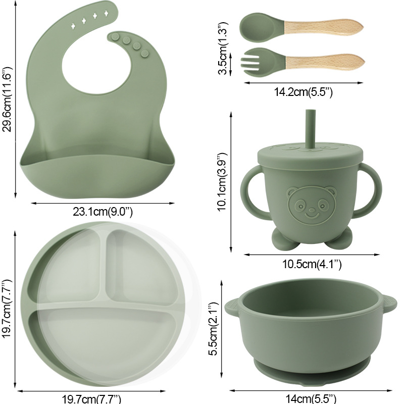 100% Food Grade BPA Free Microwave Safe Silicone Baby Tableware Double-Ear Suction Plate