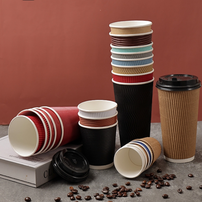 Одноразовая бумажная чашка 8oz Black Ripple Wall с крышкой