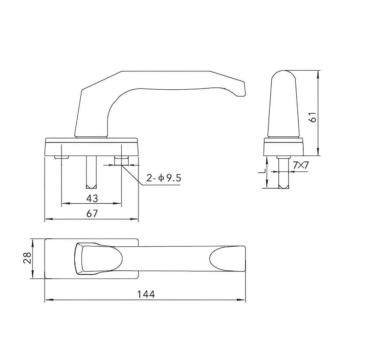UPVC Casement Windows and Doors Handle for transmission Without Lock Alu Alloy Material