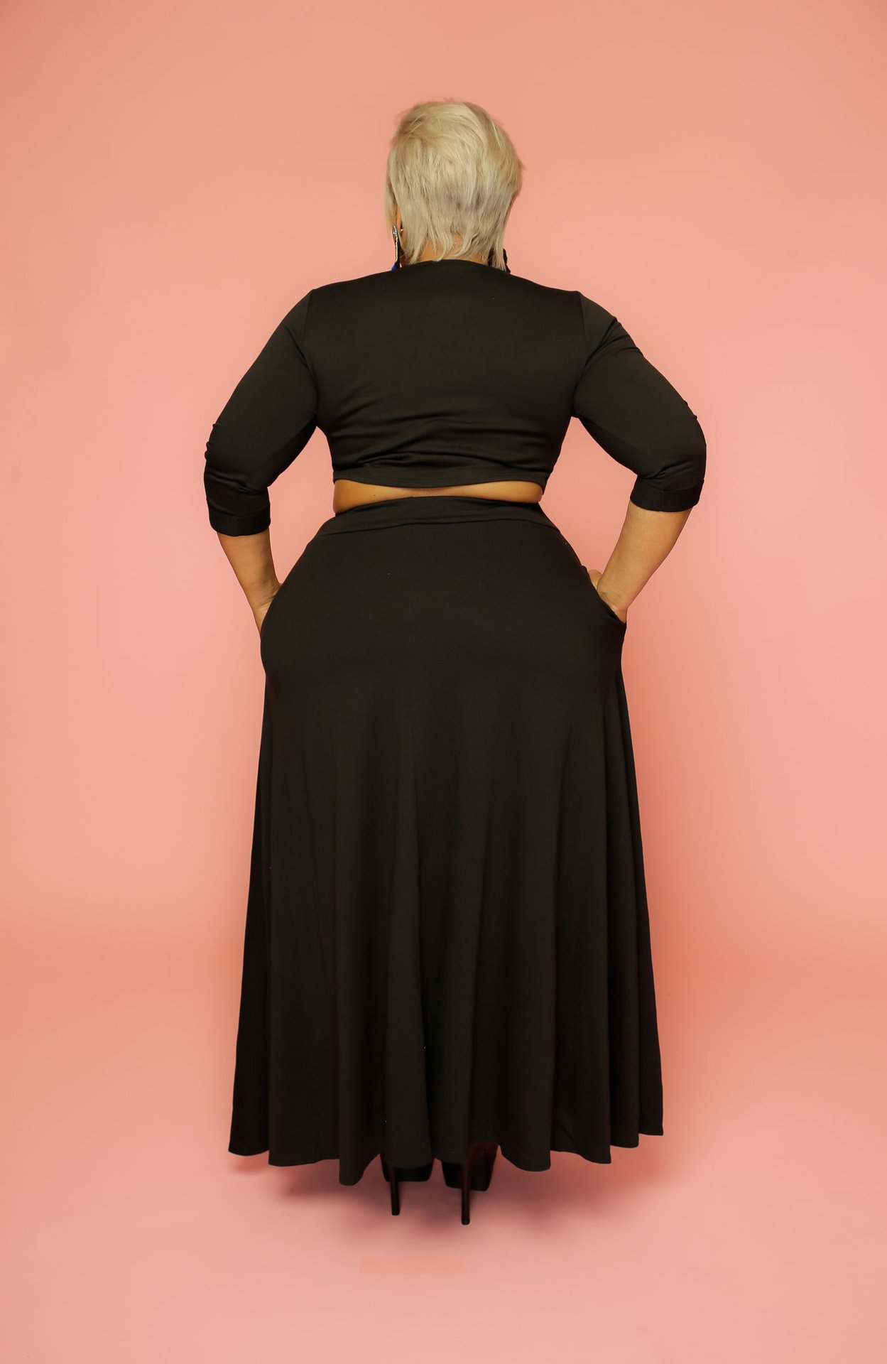 Комплект женский осенний высокая талия с разрезом длинный рукав