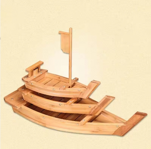 Wholesale Food Grade Wood Sushi Boat Sashimi Serving Tray Container