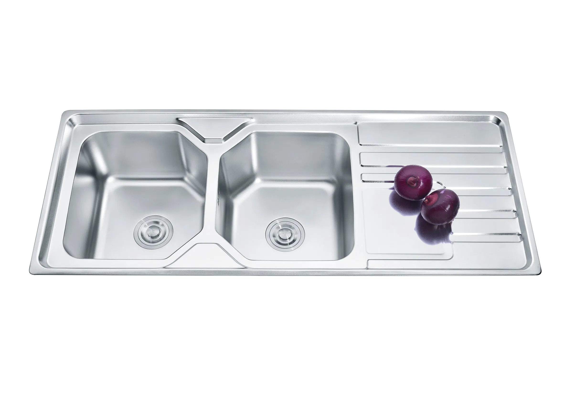 China Produce Double Bowl Stainless Steel Kitchen Sink with Drainboard Industrial Kitchen Sink with Plate