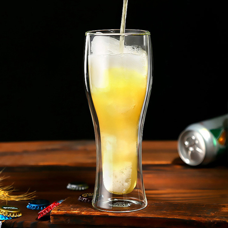 Clear Reusable Double Wall Cold Ice Beer Glass Cup Mug