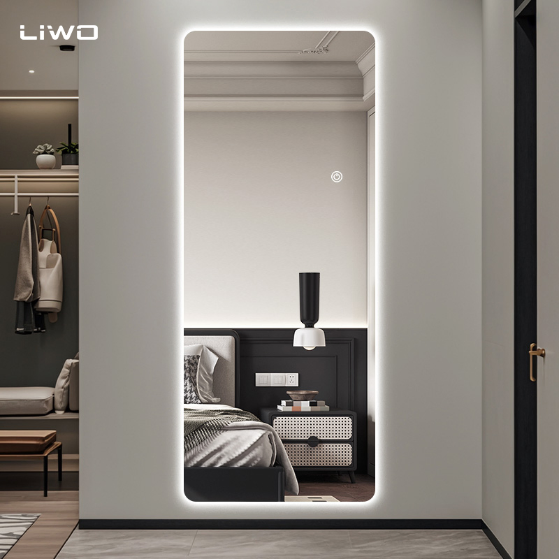 Modern Home Hotel Decoration High-Definition Frame-Less Glass Vanity Makeup Wall-Mounted Full-Length Dressing Rectangular LED Mirror Smart Touch Backlit