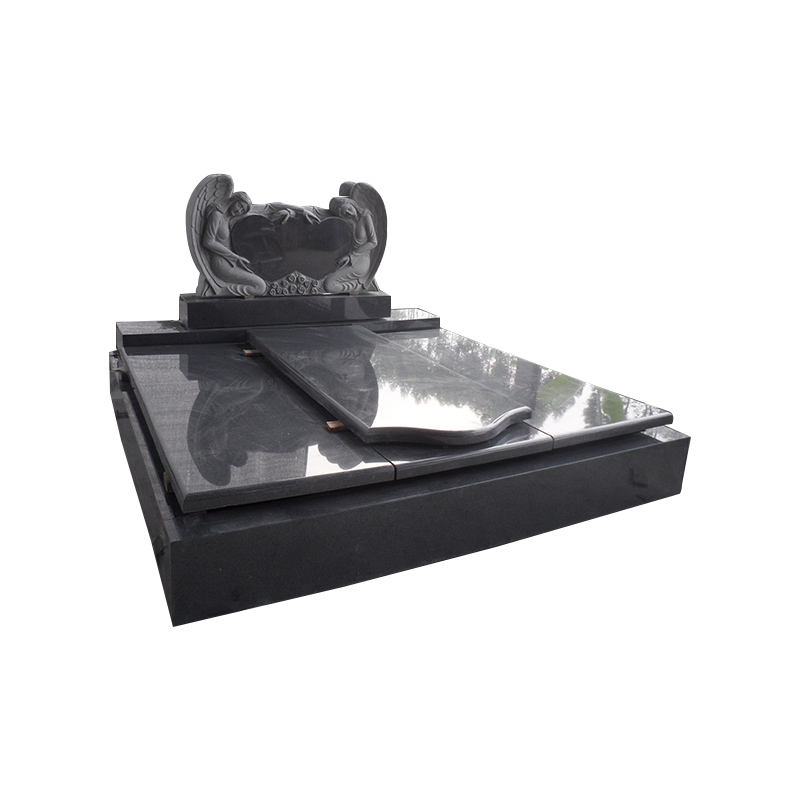 Elegant Customized Black Granite Double Heart Tombstone Memorial