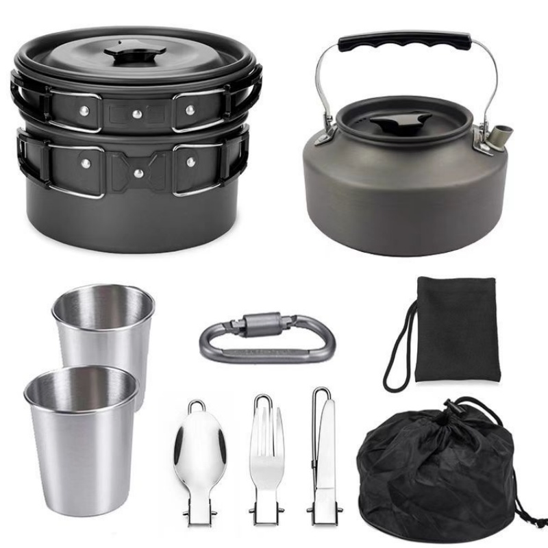 Large Size 18PCS Mess Kit Pot Pan Kettle Outdoor Camping Cookware Set