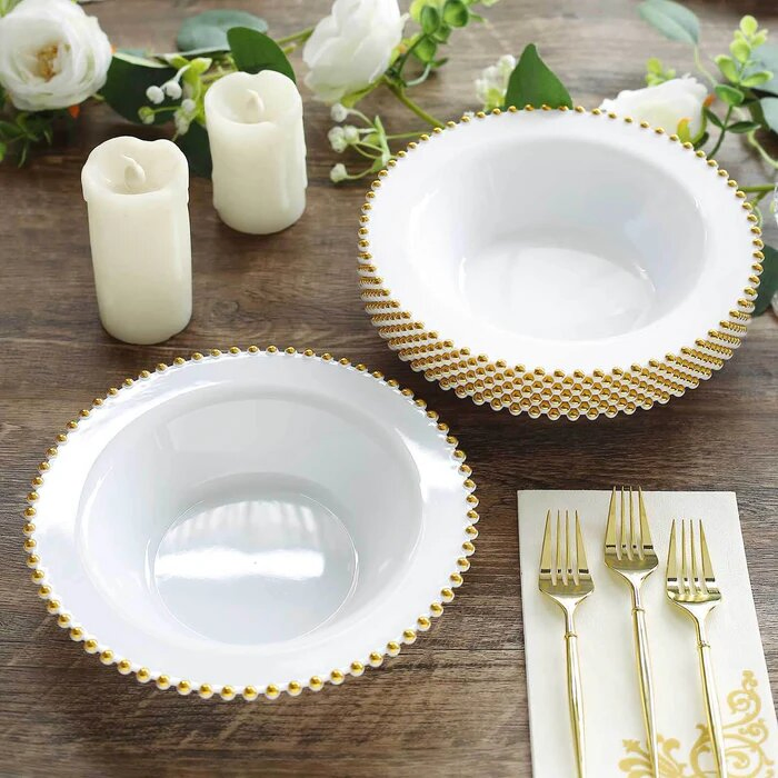 Elegant White Round Plastic Dessert and Salad Bowls for Events