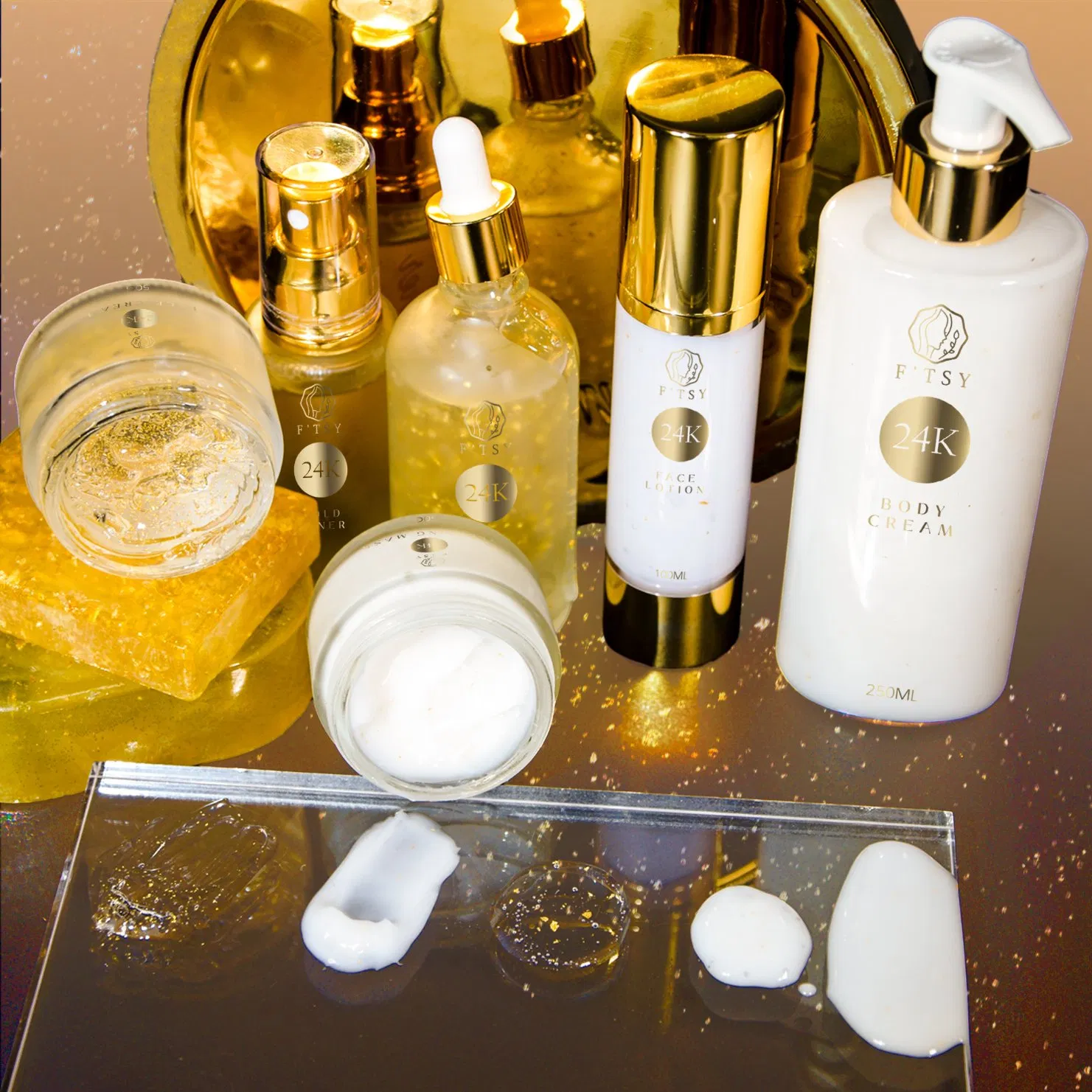 Private Label Cosmetic Skin Care Anti Aging Facial 24K Gold Toner Serum Cream Cleanser Set
