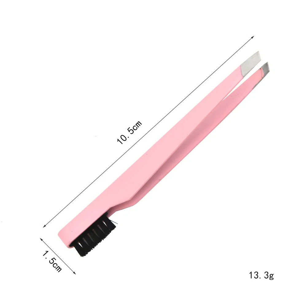 Stainless Steel Squared Eyebrow Eyelashes Tweezers Slanted Lashes Eyelash Tweezer with Nylon Brush