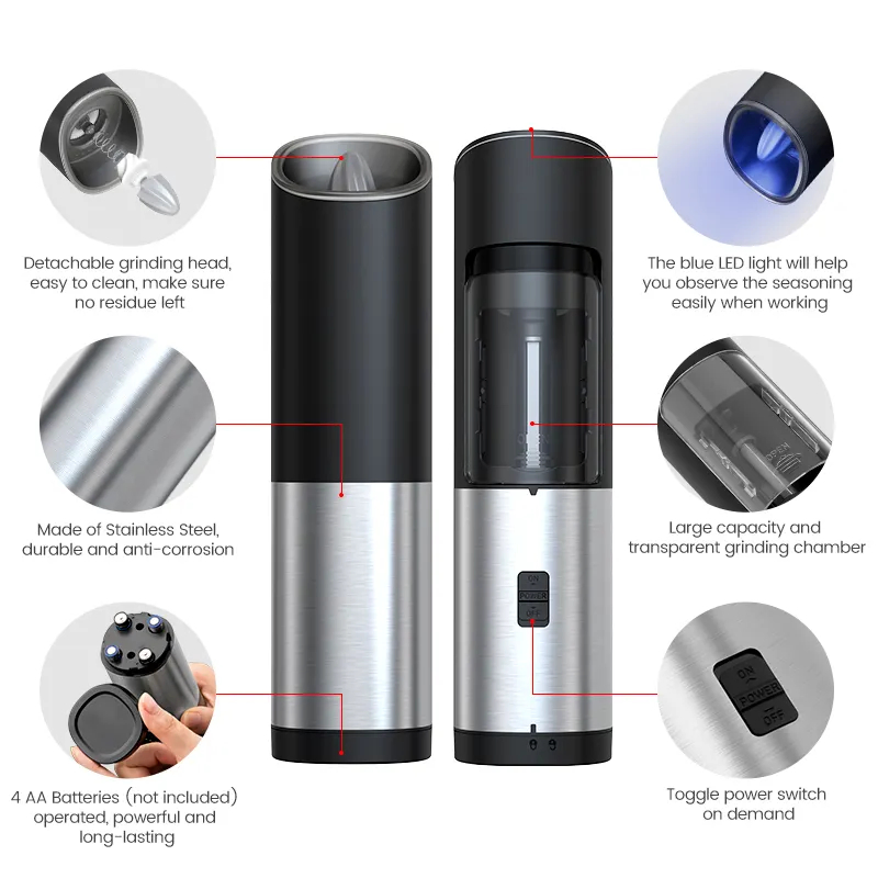 Auto Mill Gravity Electric Salt and Pepper Grinder Set Herb Grinder for Smoke