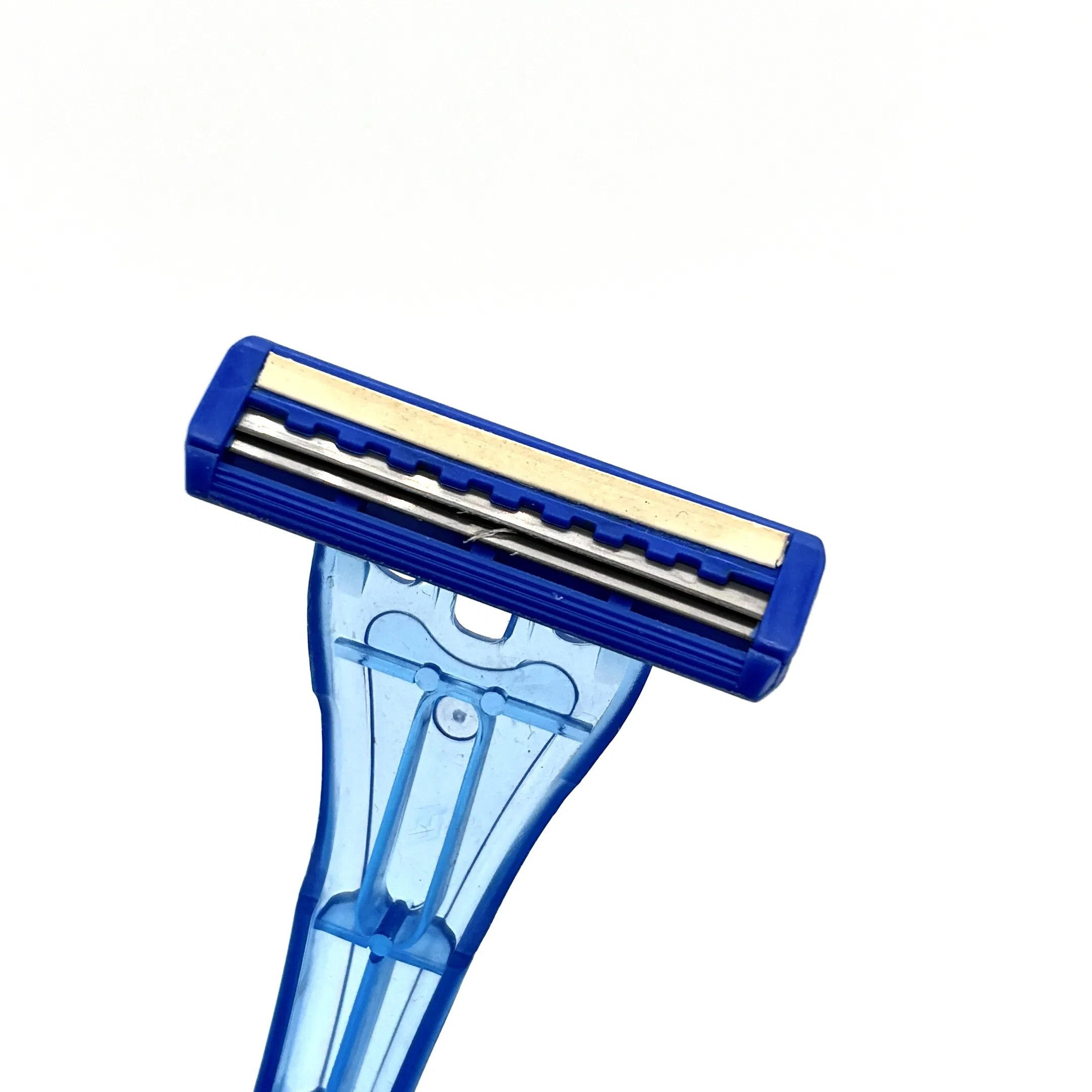 Transparent Blue Crank Razor with Double-Layer Blades and a Lubricating Strip 06