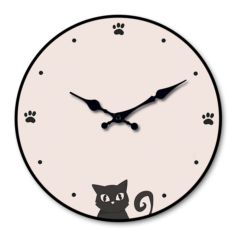 Minimalist Black Cat Paw Print Wall Clock, Cute Pet Lover Home Decor Timepiece