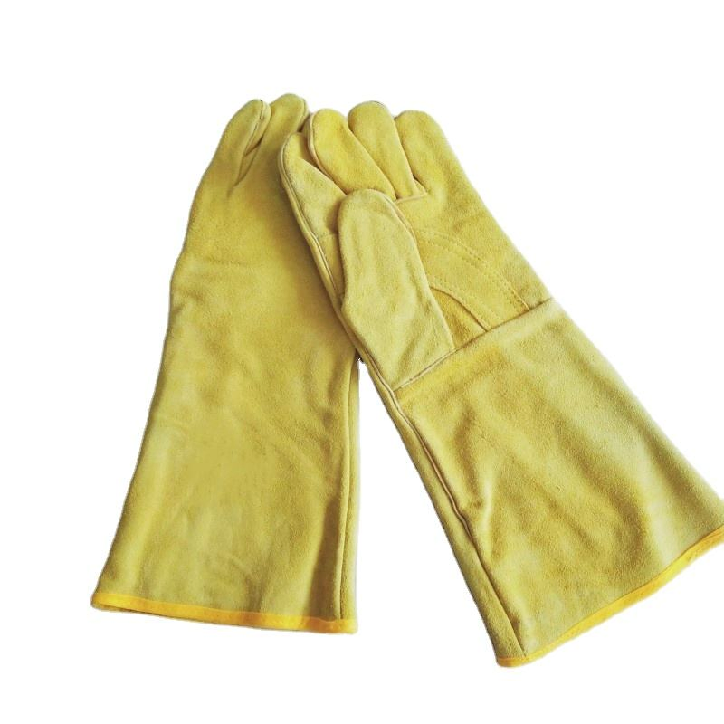 Length 39cm Heat Resistant Durable Cowhide Mitts Leather BBQ Gloves for Outdoor Working