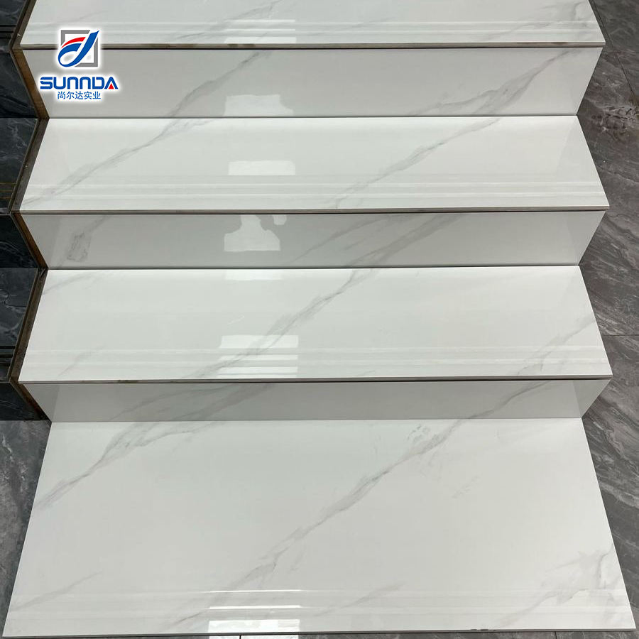 Floor Interior Decorative Stair Tiles High Quality Ceramic Risers Glossy Easy Clearing Staircase Step Porcelain Tile Tile