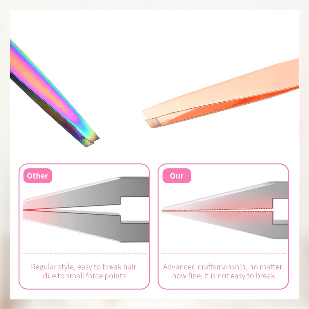 Double Ended Slanted Lash Tweezers Guangdong Stainless Steel Eyelash Eyebrow Tweezer