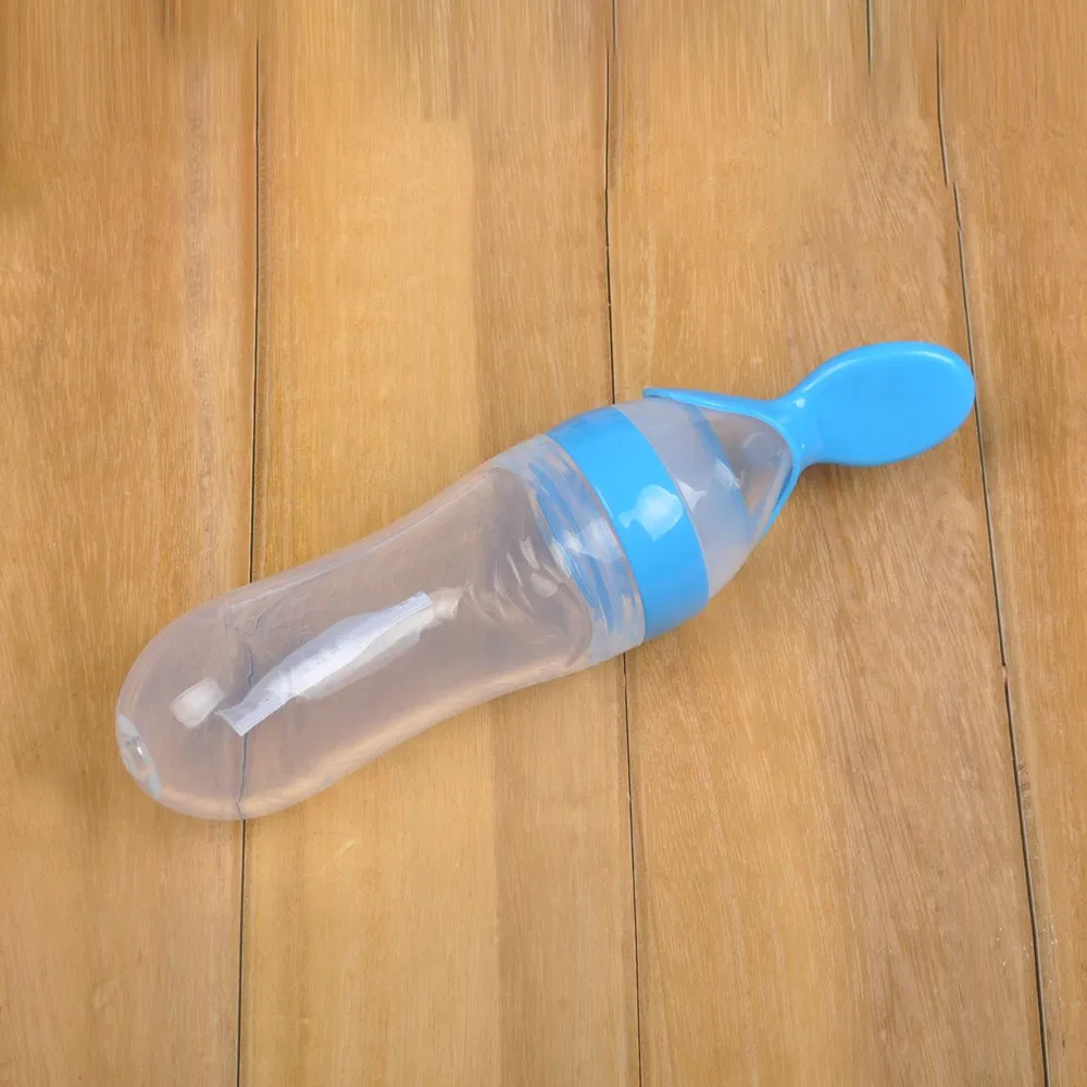 Silicone Baby Squeeze Feeding Bottle 3 Floz Portable Baby Feeder with Spoon and Cap